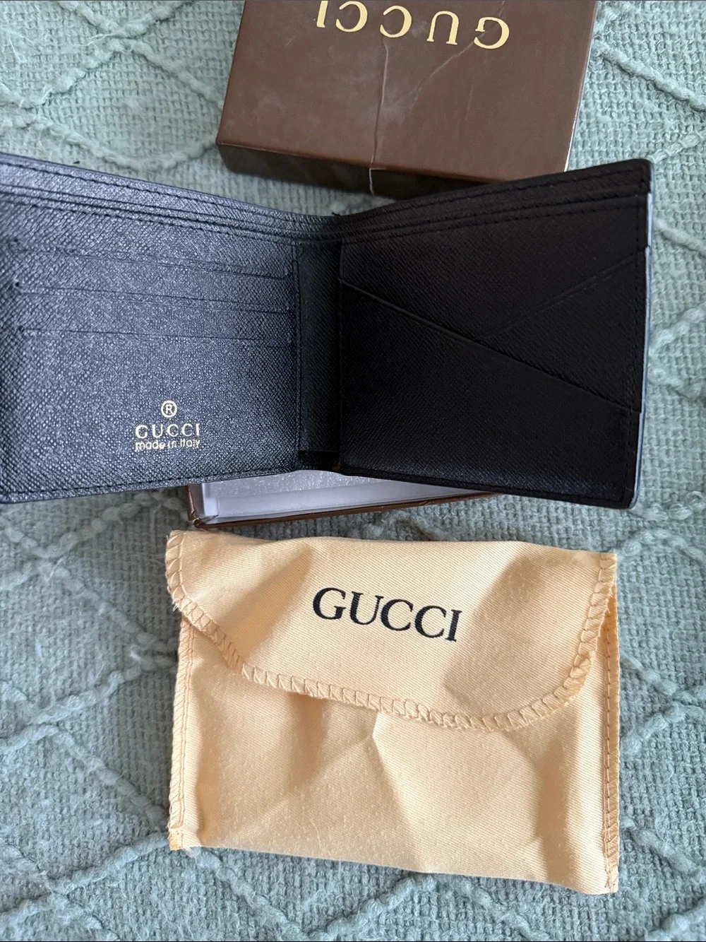 Designer inspired black Embossed Leather Card Holder with G details